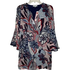 Jade Melody Tam Floral Bell Sleeve Shift Dress Women’s XS Navy Red Blue Boho